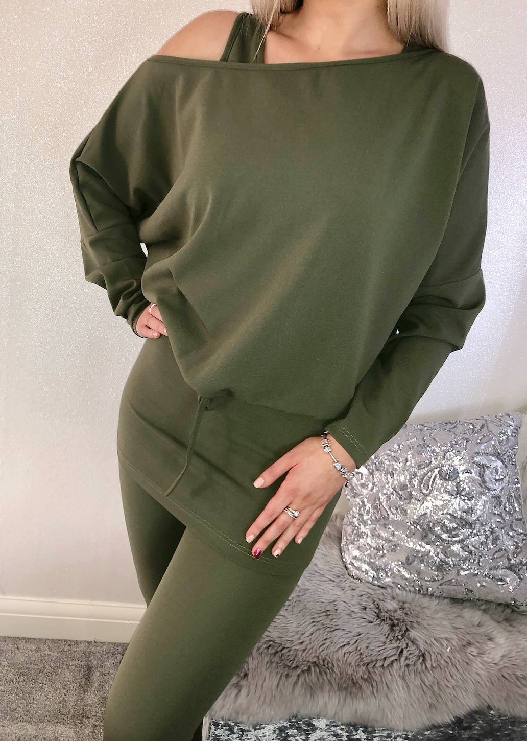 Paige 3pcs Khaki Off The Shoulder Loungewear Set – By Sophie Louise Boutique