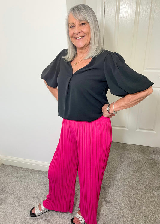 Ruby Pleated Wide Leg Pink Trouser