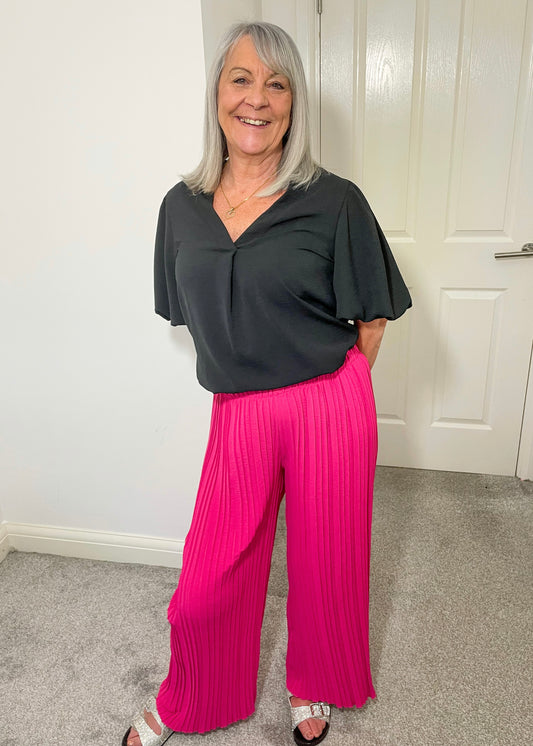 Ruby Pleated Wide Leg Pink Trouser